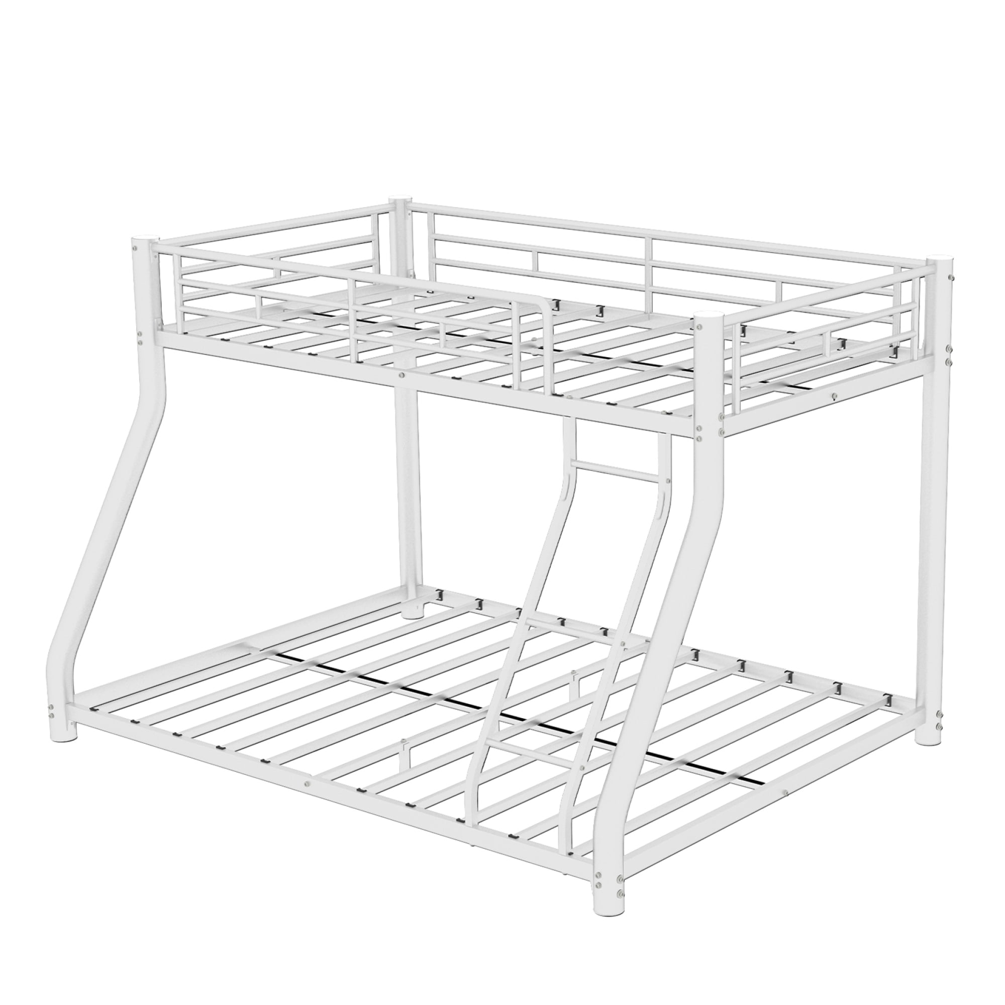 Twin over Full Size Bunk Bed with Ladder and Full-Length Guardrail, Heavy Duty Metal Bunk Bedframe for Teens Adults, Noise Free