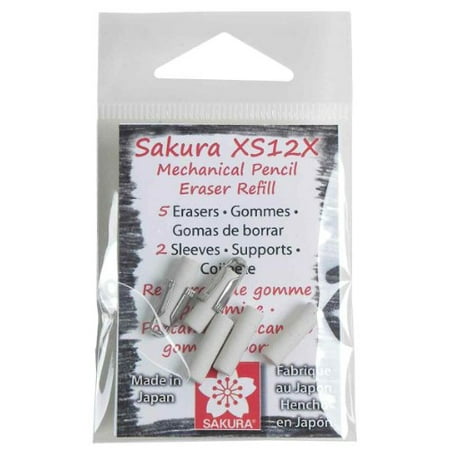 Sakura 50249 5-Piece Pouch Refill Eraser with Mechanical Fixed Sleeve Pencil