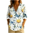 thumbnail image 2 of LEKWK Womens Tops Dressy Casual Vertical Striped Floral Collared V Neck Long Sleeve Boho Tops Vintage Flower Print Summer Beach Blouse, 2 of 6