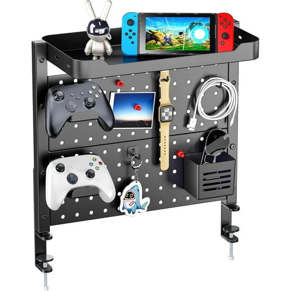 ARES WING Desk Clamp On Pegboard with 16 inches Organizer Shelf, Adjustable Above or Under Desk Storage Shelf Holds 44 lbs Black