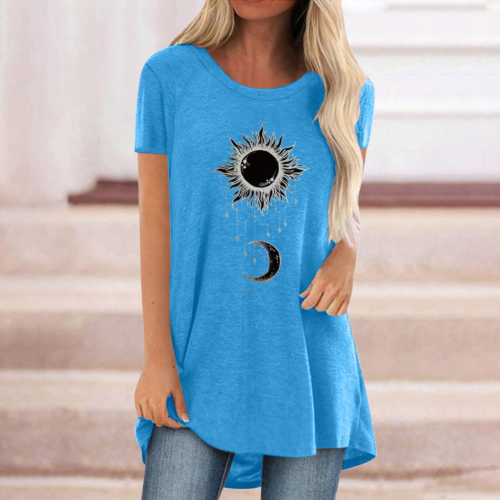 Plus Size Tshirts for Women, Summer Tunic Tops for to Wear with Leggings Short Sleeve V Neck Shirts Casual Loose Fit T-shirts long tunics for women to wear with