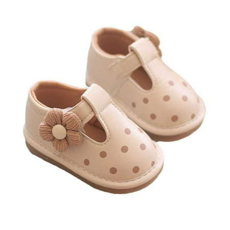 Avrntaa Infant Baby Girls Mary Jane Flats - First Walkers Soft Sole PU Leather Crib Shoes Baby Shoes Beige Shoes Size 4Toddler
