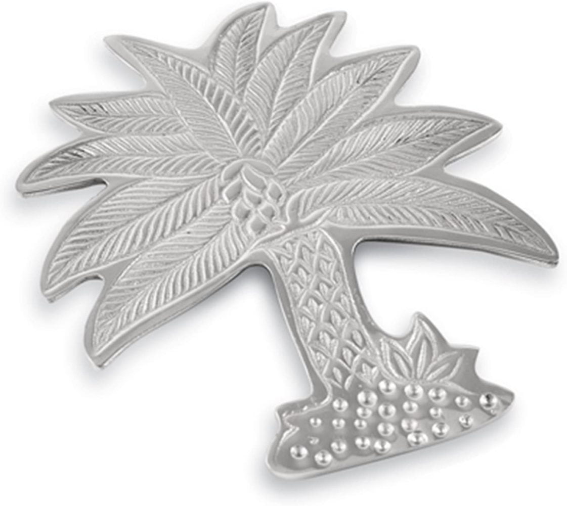 Palm Tree Kitchen Dining Trivet Polished Aluminum 9.5 Inches 
