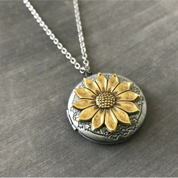 Two-tone Sunflower Locket Pendant Necklace