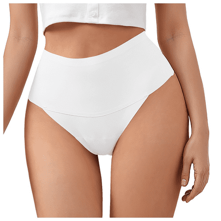 Fulorrnie Underwear for Women Plus Size Thong Breathable Seamless Panties High Waist Elastic Waistband Panty White M