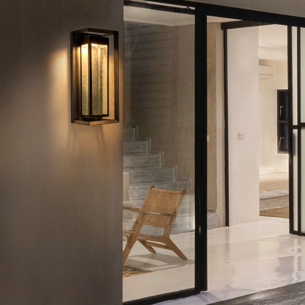 Modern outdoor led wall sconce with seeded glass