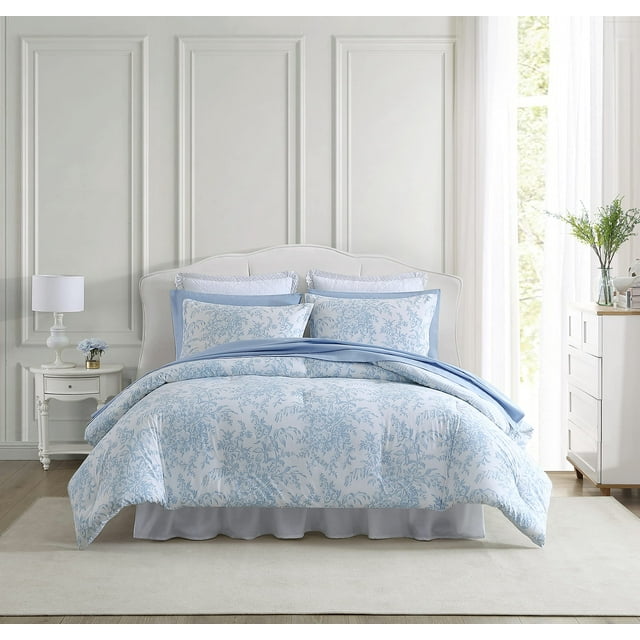 Laura Ashley- Juego de edredón King de algodón, reversible, con fundas a juego, decoración del hogar de la granja (Bedford Blue King)