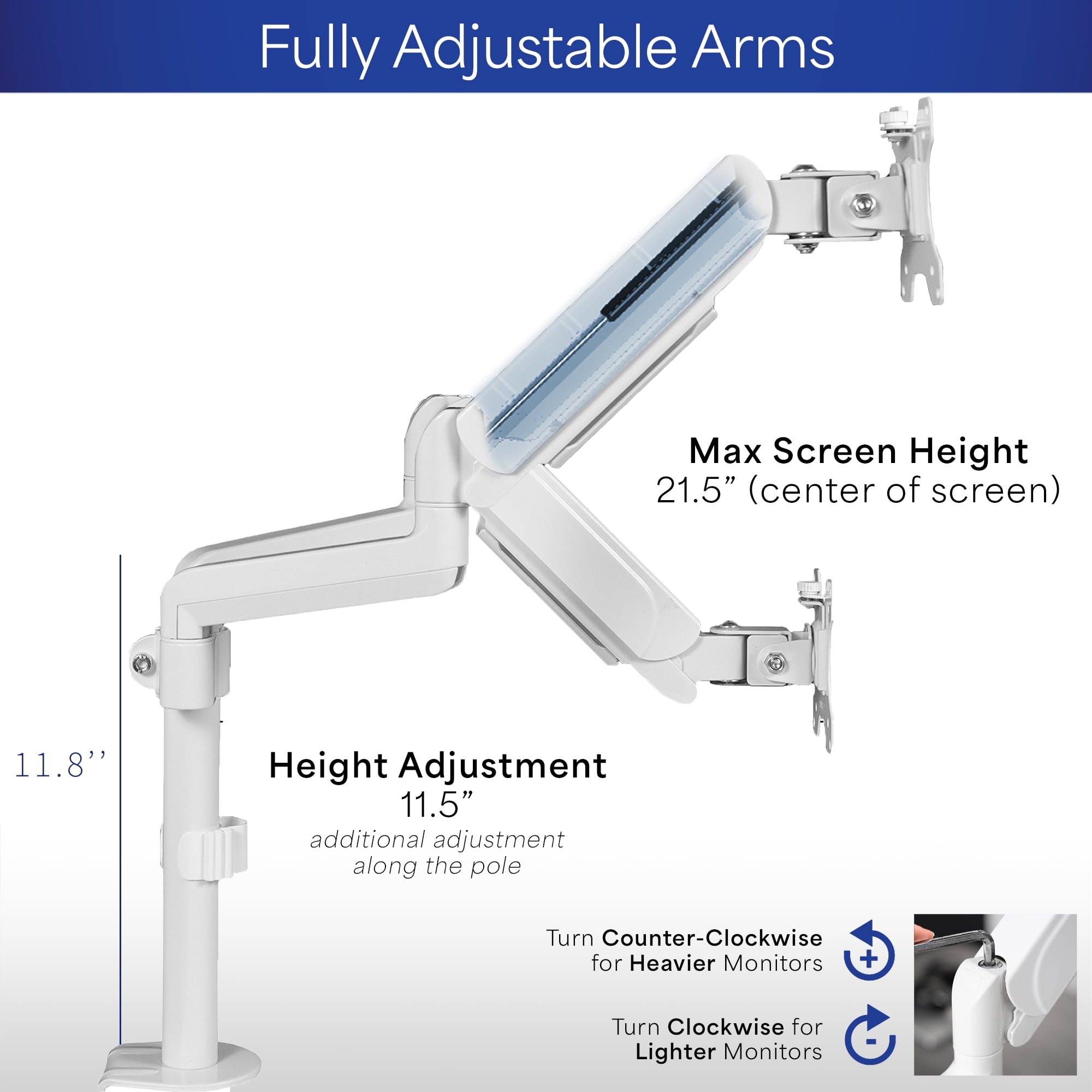 VIVO White Dual Monitor Pneumatic Sit-Stand Desk Mount for 2 Screens up to 32"