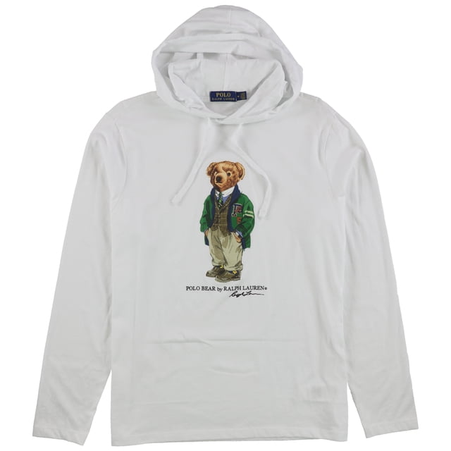 Ralph Lauren - Sudadera con capucha para hombre, diseño de oso, color blanco, pequeño Ralph Lauren Sudadera
