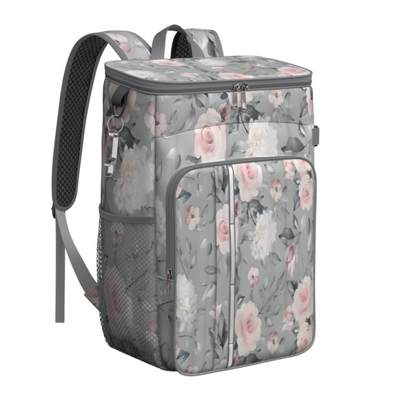 Travel Cooler Bag - Pioneer Flower Floral Print Pattern Camping Beer Cooler Backpack with Bottle Opener- Waterproof Insulated Picnic Backpacks - Cooler Bag for Beach