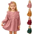 thumbnail image 5 of MEZZALL Kids Dresses Long Sleeve Corduroy Pinafore Dress And Headband For Baby Toddler Girls Ruffled Outfit With Snap Buttons Party Wear Soft Christmas O-Neck Sundress, 5 of 5