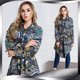 thumbnail image 1 of Blusa de mujer Irfora Nueva moda mujer largo estampado Floral camisa blusa cuello vuelto manga larga asimétrico dobladillo camisa vestido azul oscuro Irfora Blusa de mujer, 1 of 7