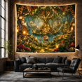 thumbnail image 6 of Festive Cottages Around a Glowing Woodland Pond, Whimsical Fantasy for Storybook Art Lovers, Enchanted Forest Decor, Christmas Gift, Tapestry Wall Hanging for Bedroom and Dorm, 6 of 7