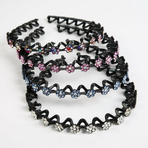 LinYooLi 4 Packs Plastic Headbands with Teenth Flower Rhinestone Headbands for Women Non Slip Comb Head Bands Teen Girls Fashion Hairbands Hair Accessories