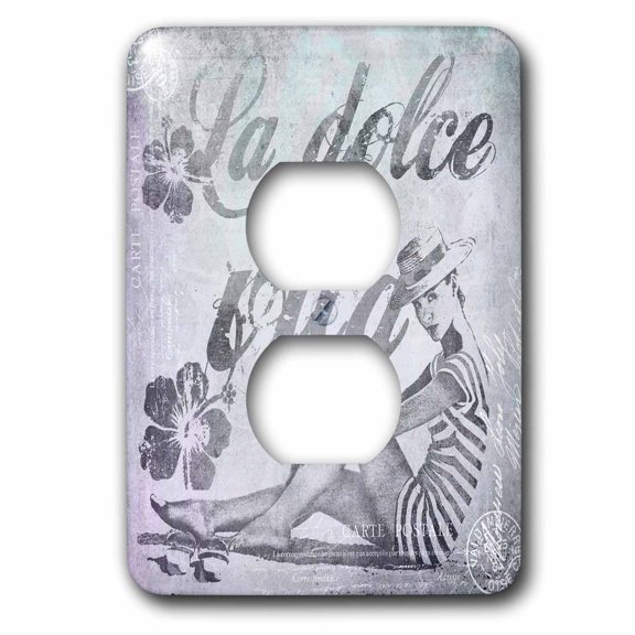3dRose, Retro Woman In Swimsuit And Text La Dolce Vita In Grey, 2 plug outlet cover