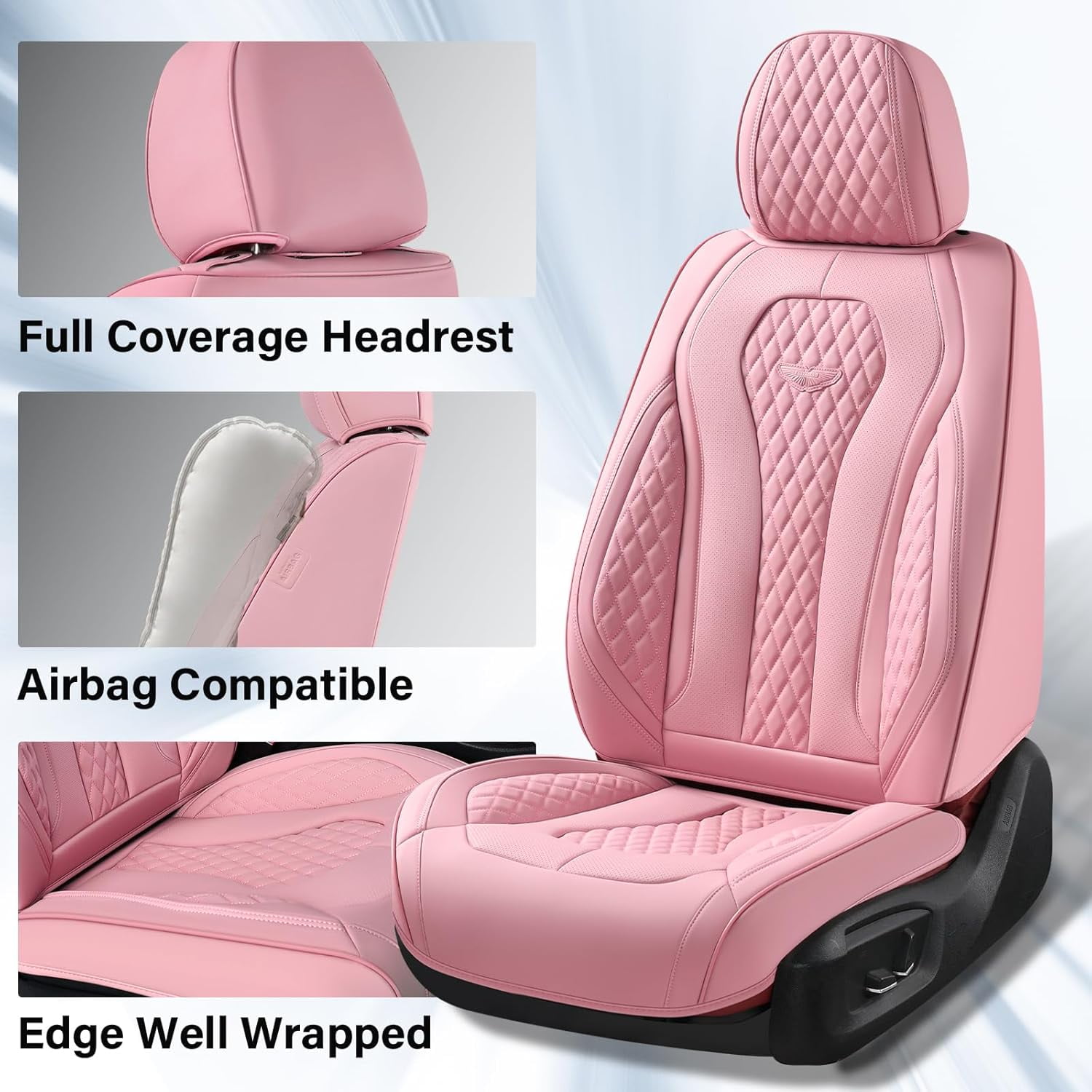 Coverado Car Seat Covers Full Set, Pink Front and Back Automotive Seat Protectors, Universal Leather Auto Cushions Fit for Most Cars, SUVs and Trucks