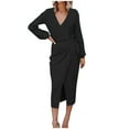 thumbnail image 2 of AXXD Black Dresses For Women V-Neck Mom Patchwork Sweater Dresses For Women 2022 Warm Long Sleeve Knee-High Slim Dress For Rollback, 2 of 9