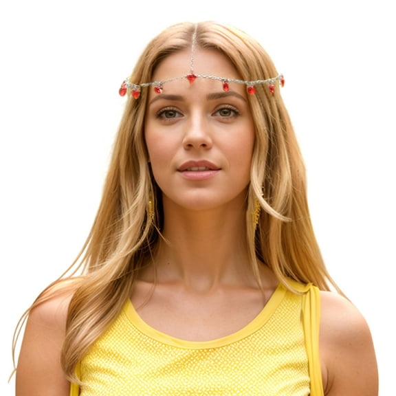 Unique Bargains 1 Pc Headpiece Heart Faux Diamond Head Chain Silver Tone