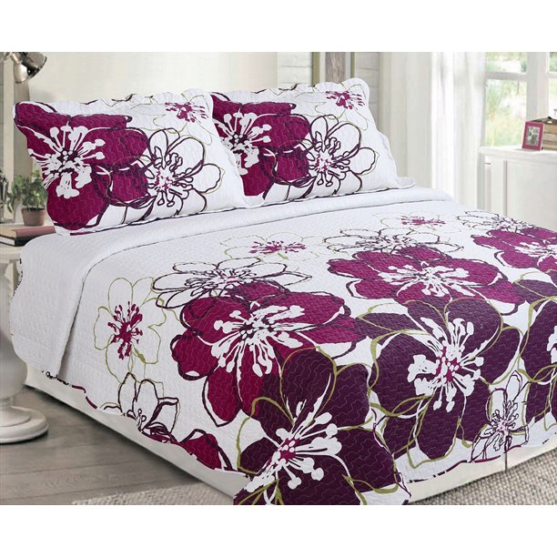 3Piece Floral Microfiber Bedspread Quilt Set