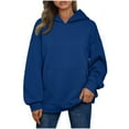 thumbnail image 3 of Women's Casual Long Sleeve Solid Color Hooded Sweatshirt Blouse with Pocket Loose Fit Soft Top for Daily Wear Loungewear Travel Fashion Essential Gift for Ladies | CSEONE,Blue L, 3 of 9