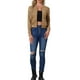 thumbnail image 2 of Chaqueta de mujer INSPIRE CHIC de ante sintético, abrigo corto con cuello alzado, cierre de cremallera, chaquetas de moto bomber XS color caqui, 2 of 6