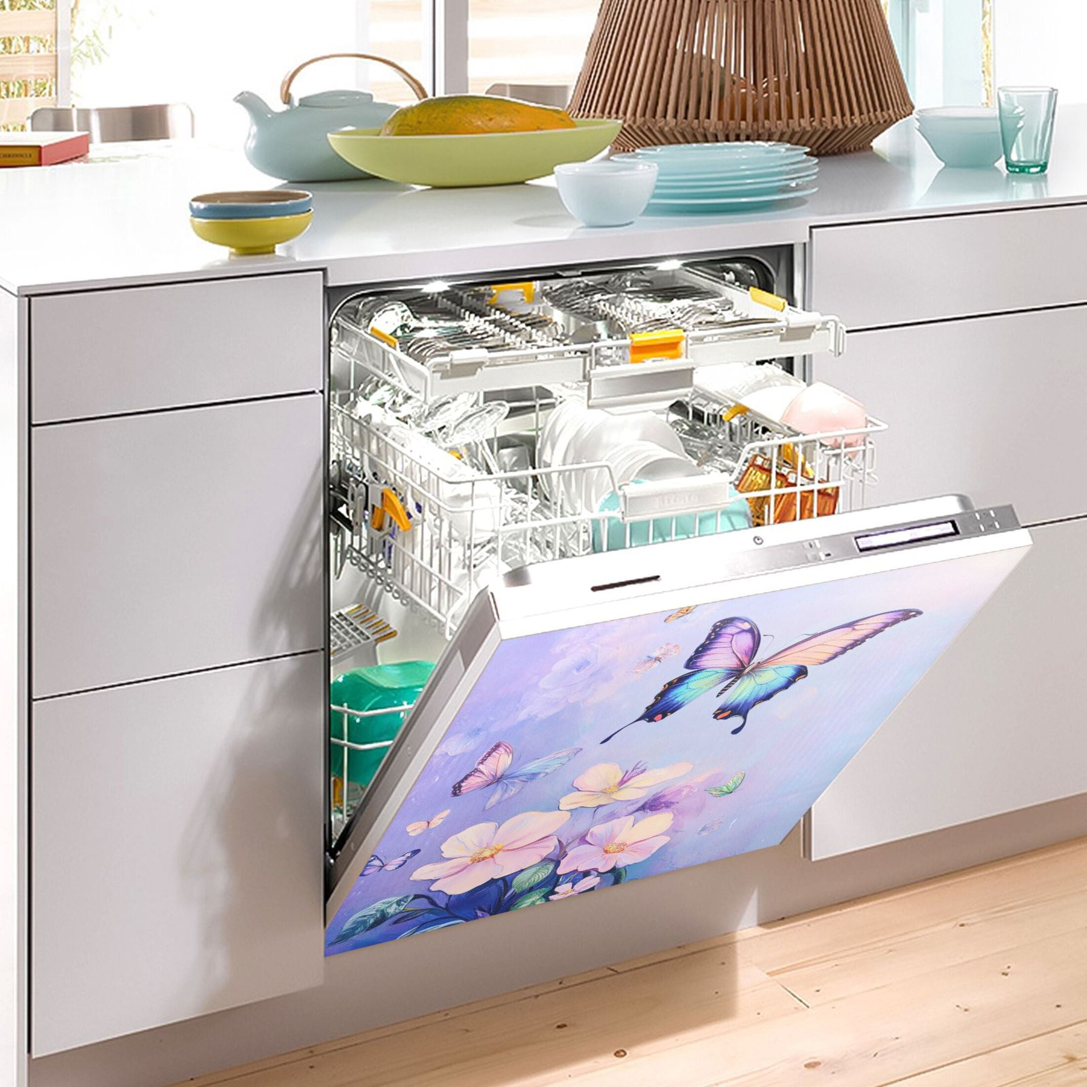 Dishwasher Magnetic Sticker 23x26 Inch Refrigerator Magnetic Sticker Washing Machine Magnetic Sticker Kitchen Panel Magnetic Sticker Home Decor Light Purple Rainbow Butterfly