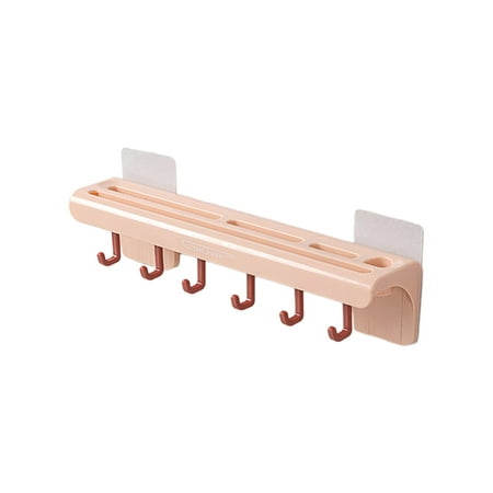 

Dasbsug Wall-Mounted Kitchen Rack Knife Holder Storage Shelf with 6 Hooks Multifunctional Cutlery Organizer Household Accessories Punch Free