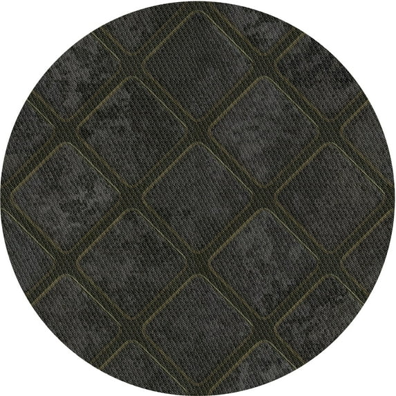 Ahgly Company Indoor Round Patterned Black Novelty Area Rugs, 3' Round
