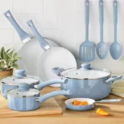 Blue Linen 12-Piece Ceramic Cookware Set: Stylish and Functional Kitchen Essentials Non-stick Pans Pot set