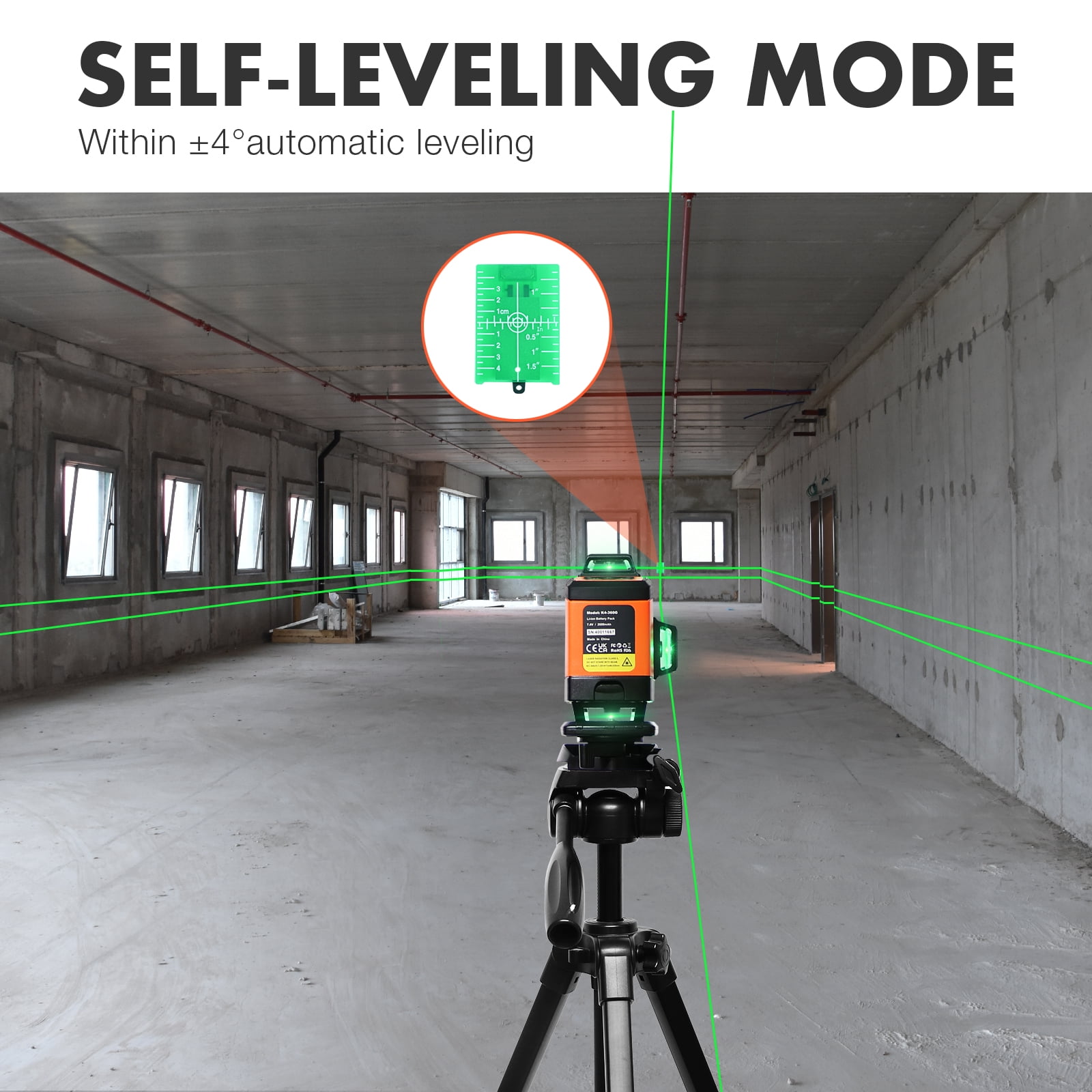 16 Line 4D Green Laser Level, 4x360° Self Leveling Laser Tool for Construction, Tiling & Ceiling, Rechargeable, Magnetic Bracket Included – K4-360G