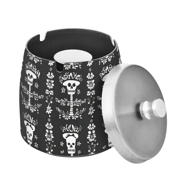 ALAZA Cigar Ashtray with Lid Mexican Skull Flowers Ash Tray for Cigarettes Smokeless Ashtrays