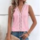 thumbnail image 2 of Encaje sin mangas camisa blusa color liso V escote hueco blusa para mujer dama citas verano rosa S, 2 of 6