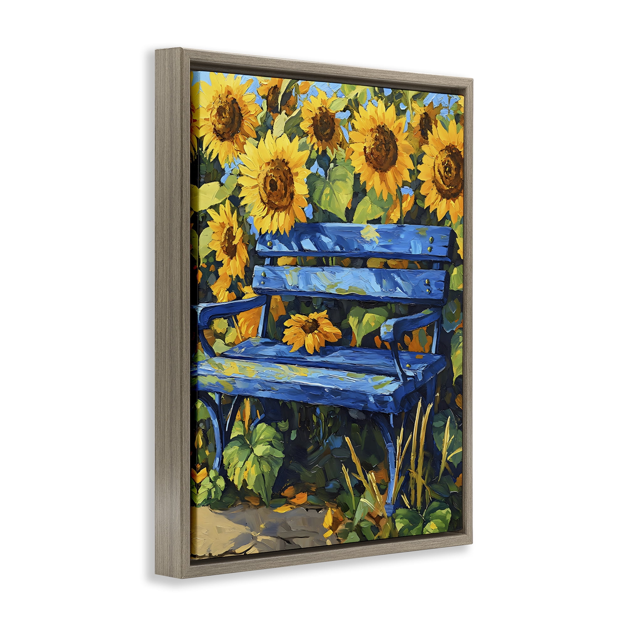 Stupell Industries Bench in Sunflower Field Brown Framed Floater Canvas Wall Art, design by Creative Studio