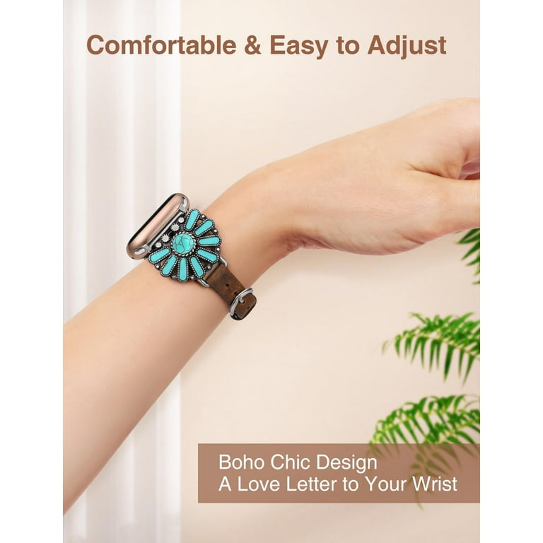 Wearlizer Leather Band Compatible with Apple Watch Band Women 38 40 41 42 44 45 49mm Boho Western Vintage Turquoise Ethnic Antique Style Strap for iWatch Series Ultra 2 SE 9 8 7 6 5 4 3 2 1 Walmart ...