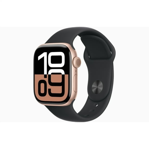 Apple Watch Series 10 GPS + Cellular, 42mm Rose Gold Aluminum Case with Black Sport Band, 18 Hour Battery Life, 64GB, 1, 1, 1
