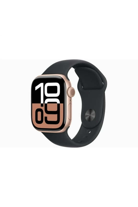 Restored Apple Watch Series 10 GPS + Cellular, 42mm Rose Gold Aluminum Case with Black Sport Band, 18 Hour Battery Life, 64GB, 1, 1, 1