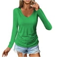 thumbnail image 1 of Kovlvoll Womens Long Sleeve Tops V Neck Ruched Tops T Shirts Casual Comfy Solid Color Basic Tees Top, 1 of 7