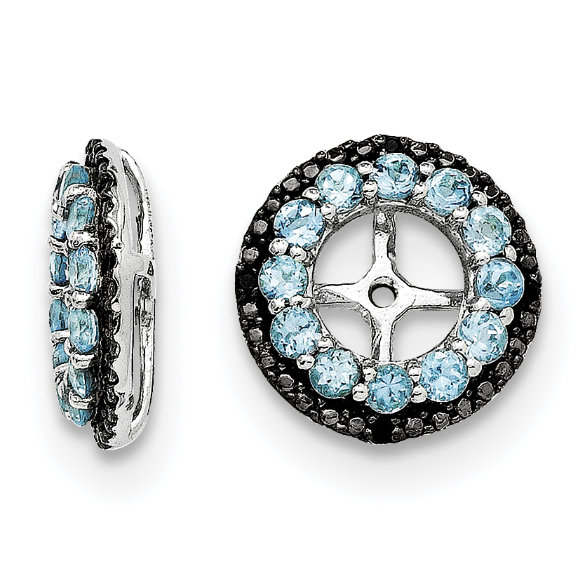 925 Sterling Silver Rhodium-plated Polished & Textured Swiss Blue Topaz & Black Sapphire Earring Jacket 925 Sterling Silver Rhodium-plated Polished & Textured Swiss Blue Topaz & Black Sapphire Earring Jacket