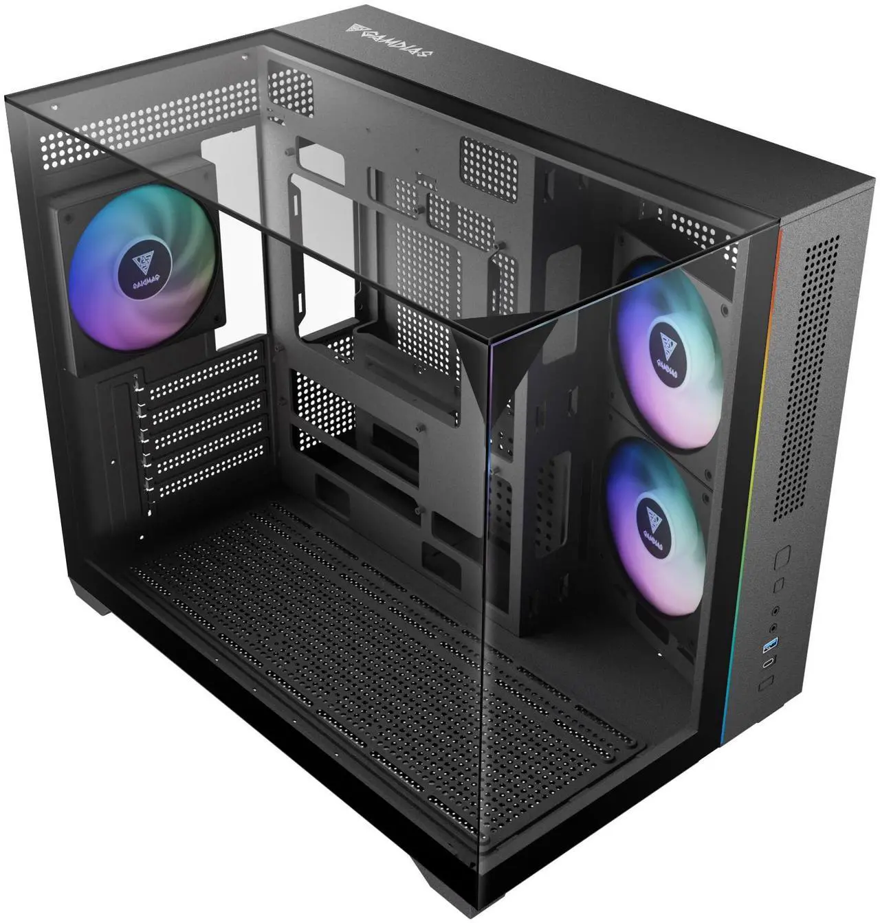 Gamdias ATLAS M3M 3-side glass pc case micro-ATX mATX min-ATX iTX, 3x120mm ARGB fans PWM, 400mm GPU