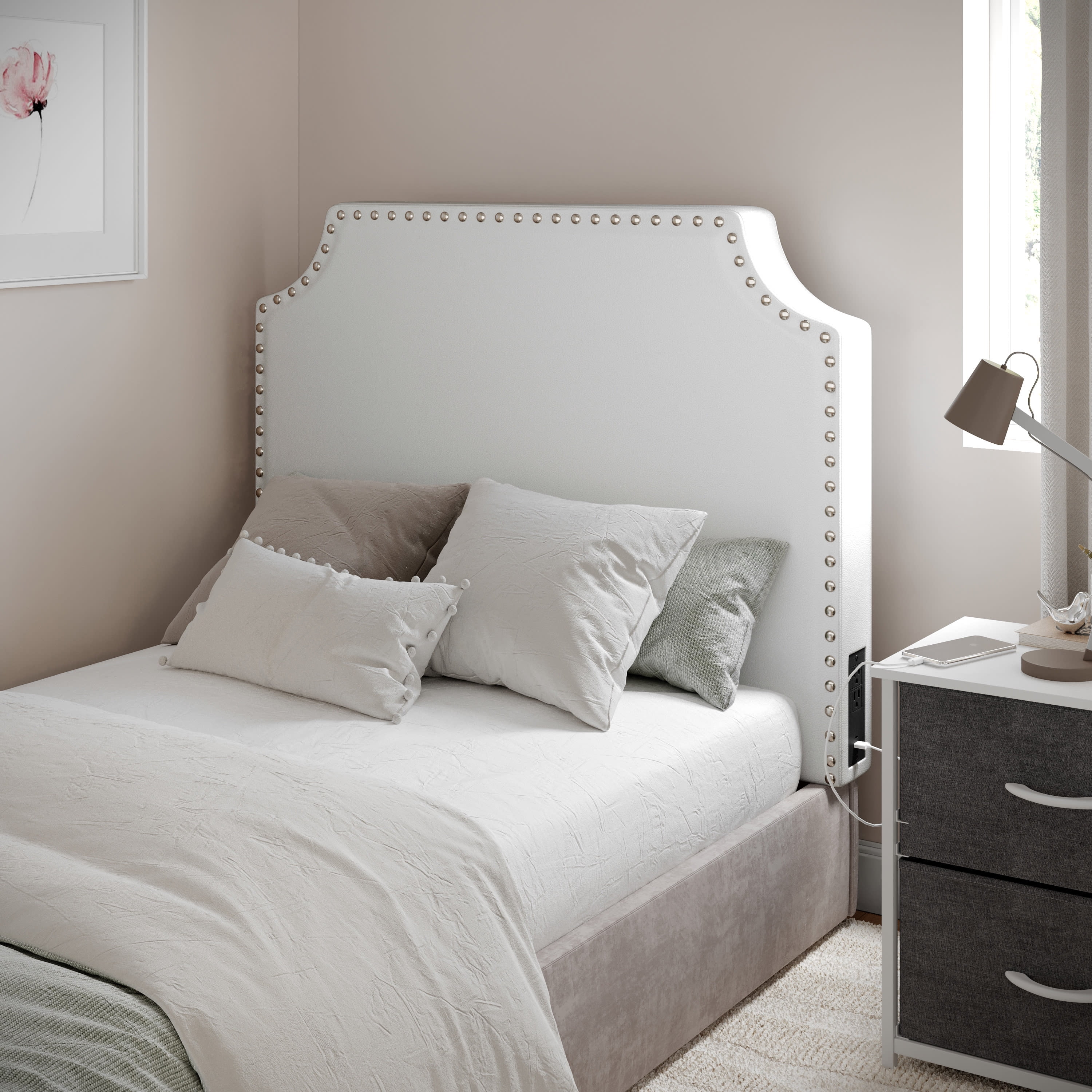 Flash Furniture Adeline Twin Faux Leather Contoured Headboard 39.5"W x 3.75"D x 30.25"H White