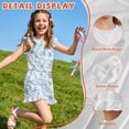 thumbnail image 5 of ZIATUBLES Blue White Floral Print Girls Summer Romper Ruffle Cap Sleeves One-Piece Short Jumpsuit Soft Comfort Kids Casual Playsuit with Pockets for 5-6 Y, 5 of 6