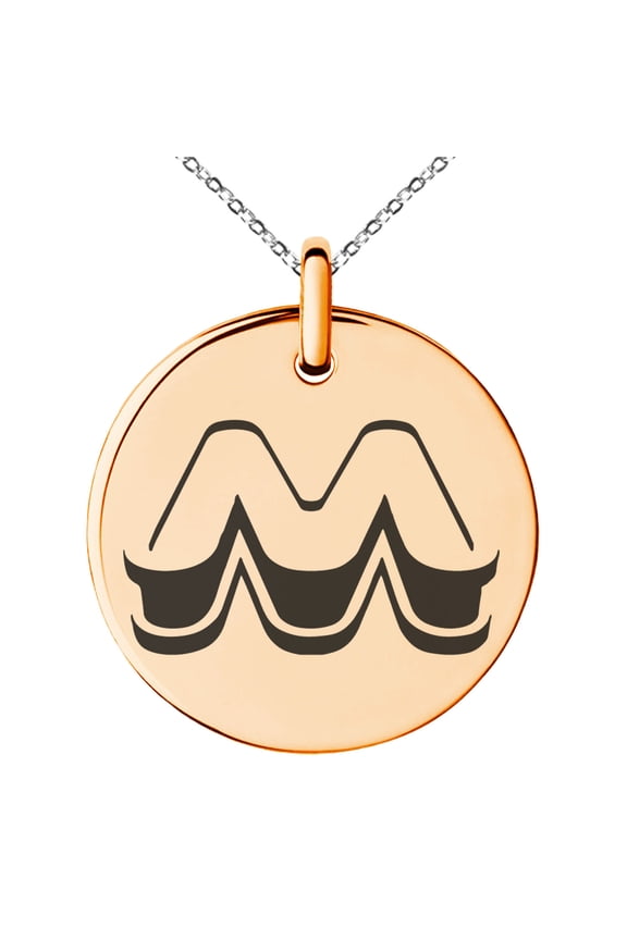 Stainless Steel Letter M Initial 3D Monogram Engraved Small Medallion Circle Charm Pendant Necklace