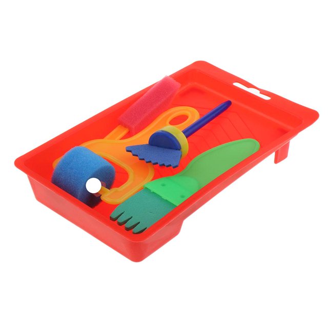5 Piezas de Arte para Niños, Herramientas de Dibujo de Pintura Divertida para Niños, Bandeja de de Plástico, Juego de Pintura, Arte para Niños, Soledad Cepillos de esponja para niños
