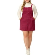 MODA NOVA Juniors Plus Size High Waist A-Line Suede Overall Suspender Dress 1X Dark Red