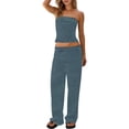 thumbnail image 5 of Womens Striped 2 Piece Sets Summer Strapless Crop Tube Tops Wide Leg Pants Matching Loungewear Set Vacation Outs, 5 of 9