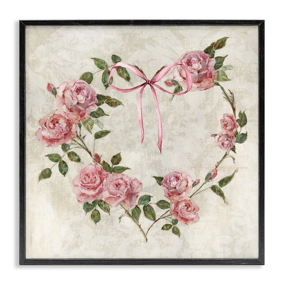 Stupell Industries Rose Heart Wreath Floral Painting Black Framed Art Print Wall Art, 12 x 12