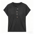 thumbnail image 6 of ClodeEU Women's Henley Neck Button Short Sleeve T-Shirt,Casual Loose Fit Solid Color Tee for Summer Black,Women's Plus L, 6 of 6