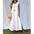 thumbnail image 5 of Women'S Tank Maxi Dress A-Line V-Neck Sleeveless Solid Color Loose Casual Long Beach Dresses Coverups White [Spot] XXL, 5 of 9