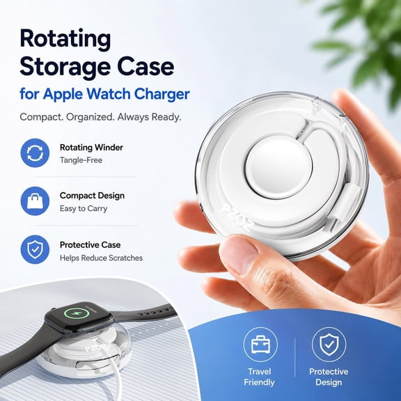 PZOZ Rotating Cord Storage Case Compatible with Smart Watch Charging Cables, Compact Portable Cable Winder Protective Travel Carrying Organizer