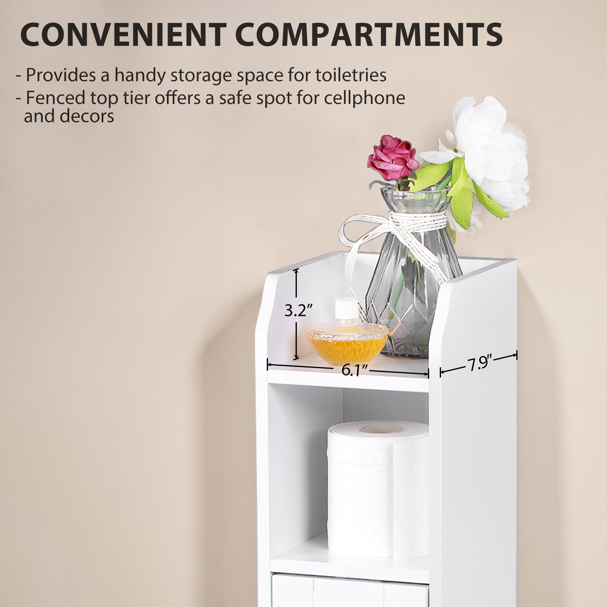 HomGarden 5-Shelf Narrow Corner Bathroom Cabinet Small Storage Organizer W/Adjustable Shelves for Bathroom, Living Room, Small Spaces, White